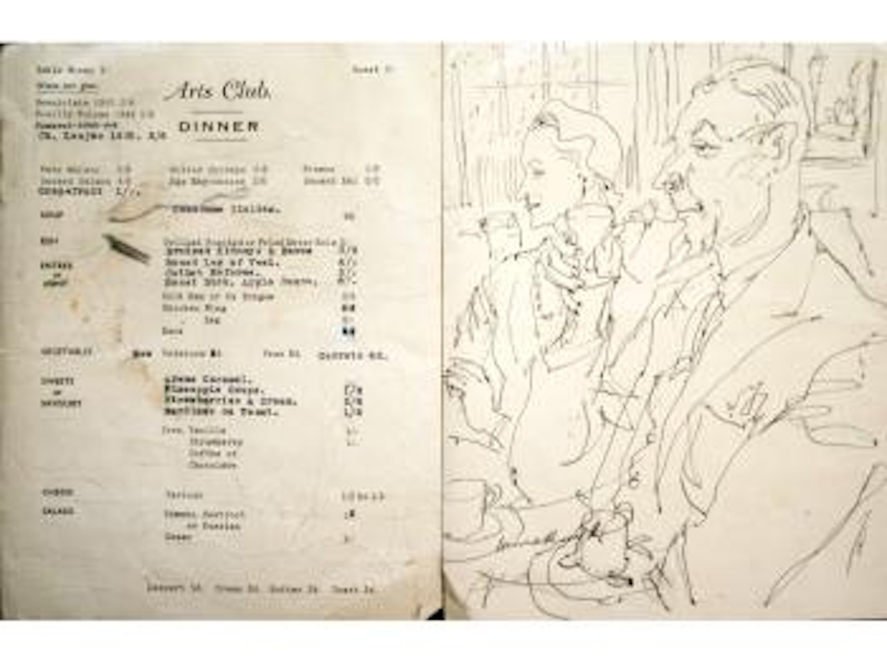 Portrait, possibly of Sir Alfred and Lady Munnings, at an arts club dinner, Dover Street by Laura Knight