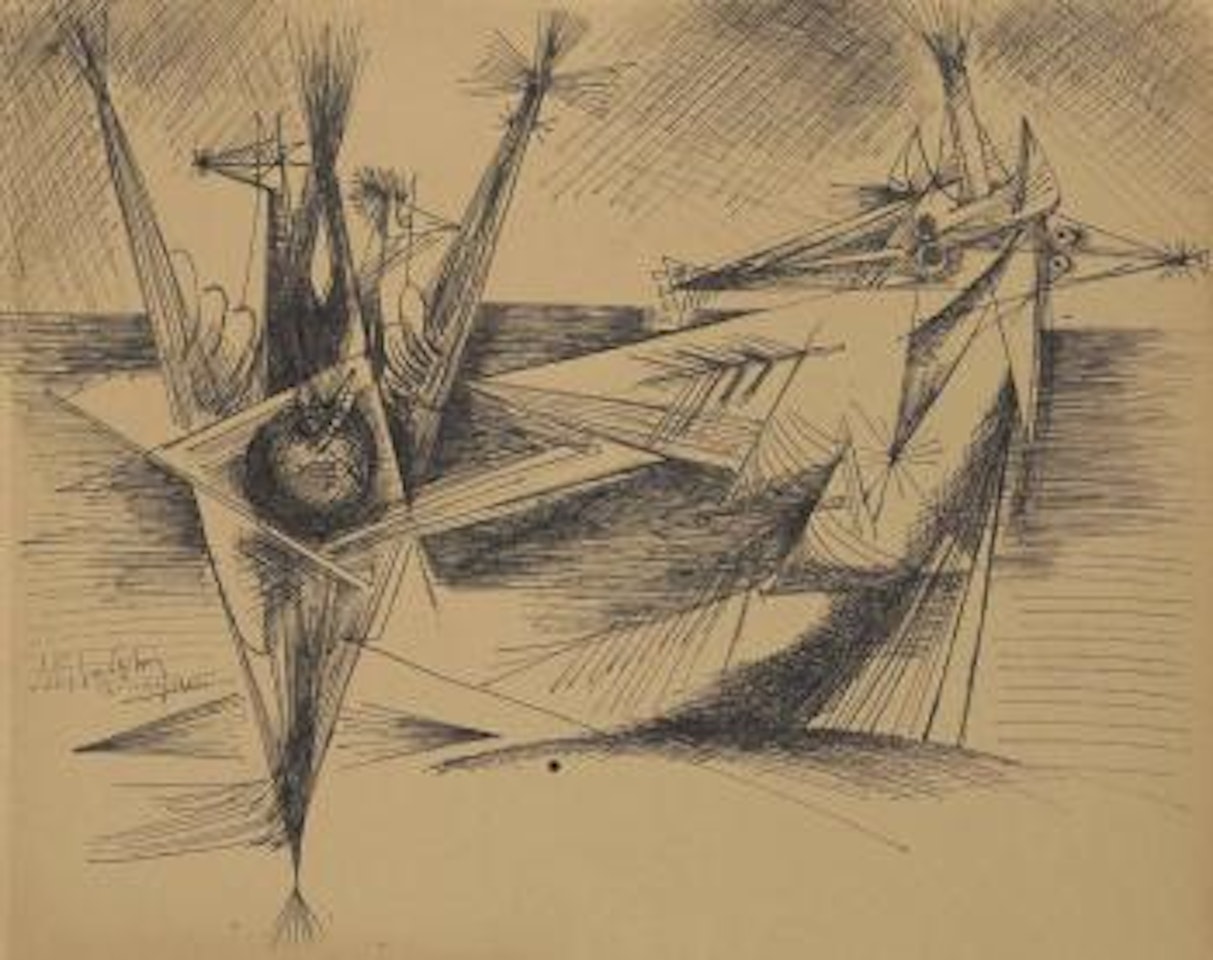 Les Grues Cendrées Le Soleil Couchant by Wifredo Lam