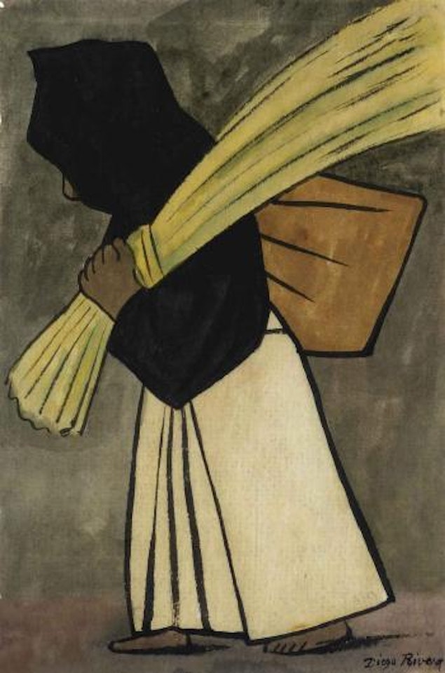 Mujer cargando un bulto y paja by Diego Rivera
