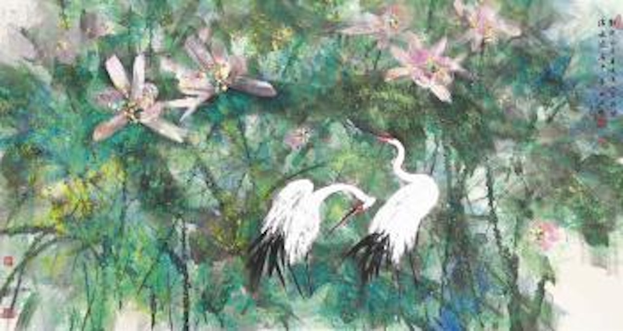 Two Cranes in Lotus Pond by Huang Yongyu