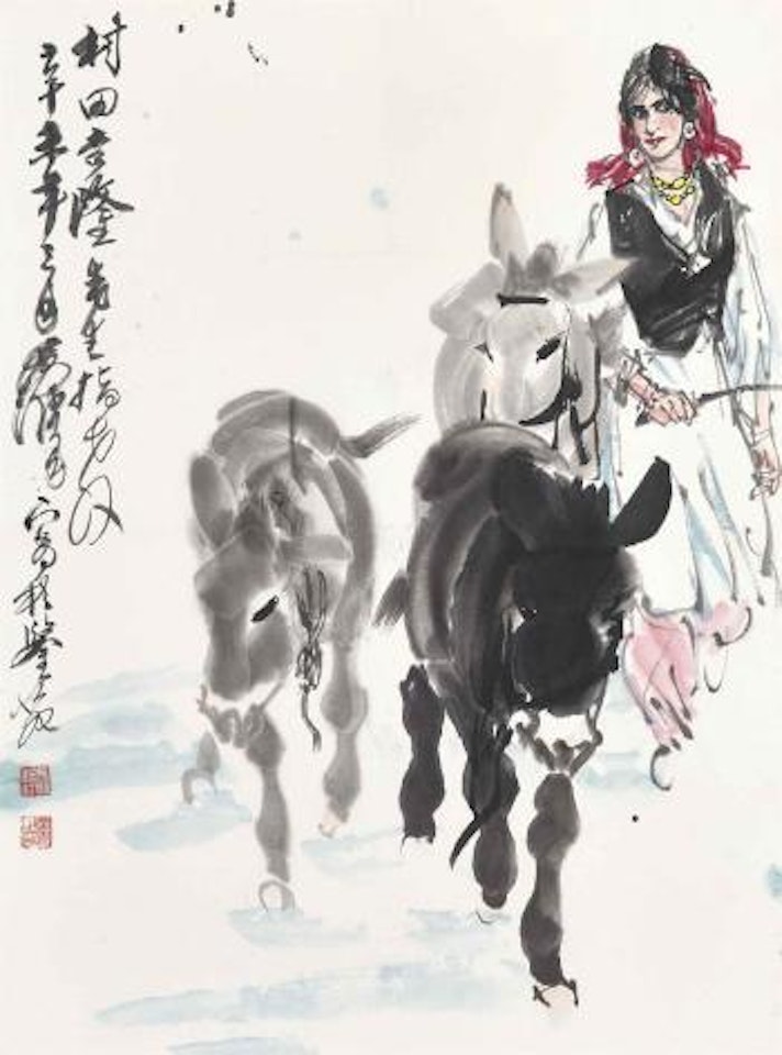 Lady and Donkeys by Huang Zhou