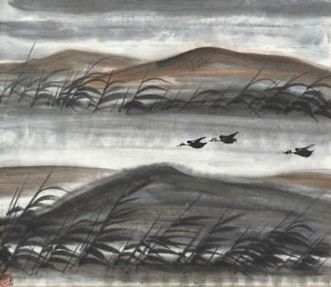 Geese Flying across the Pond by Lin Fengmian
