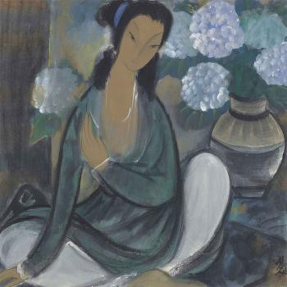 Seated Lady and Dahlia by Lin Fengmian