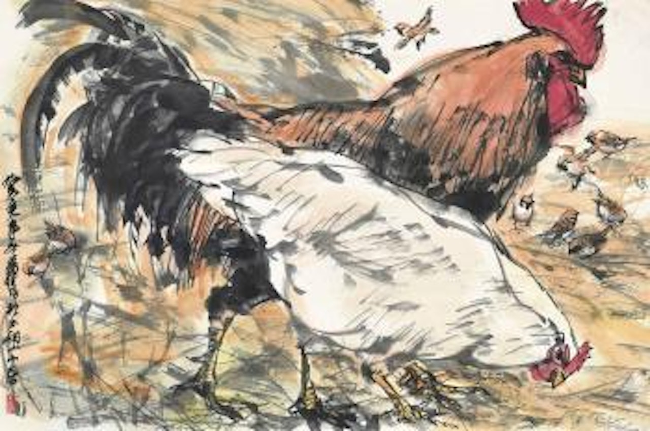 Roster, Hen and Sparrows by Huang Zhou