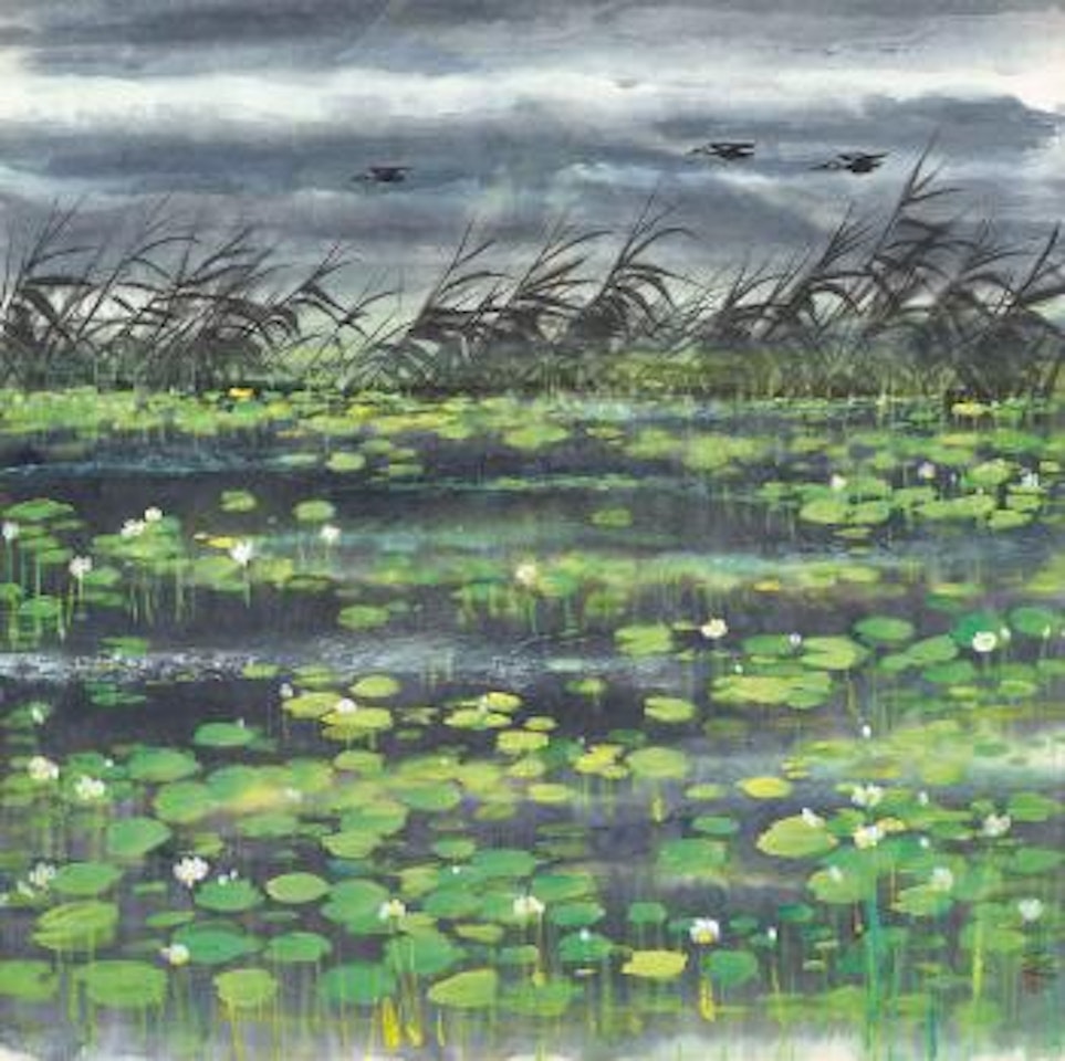 Flying Geese over Lotus Pond by Lin Fengmian
