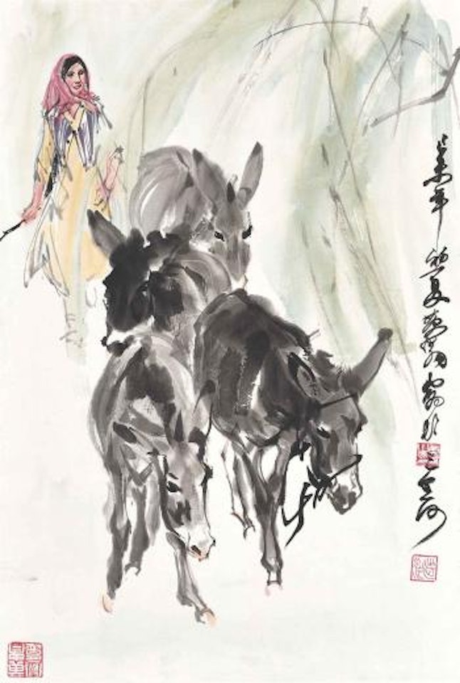 Girl with Donkeys by Huang Zhou