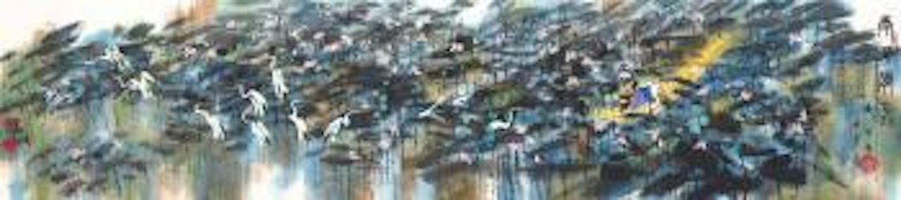 Fisherman crossing Lotus Pond/Calligraphy by Huang Yongyu