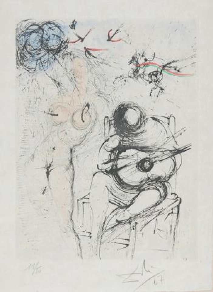 Femme à la guitare, from 'Poèmes secrets d'Apollinaire' by Salvador Dali