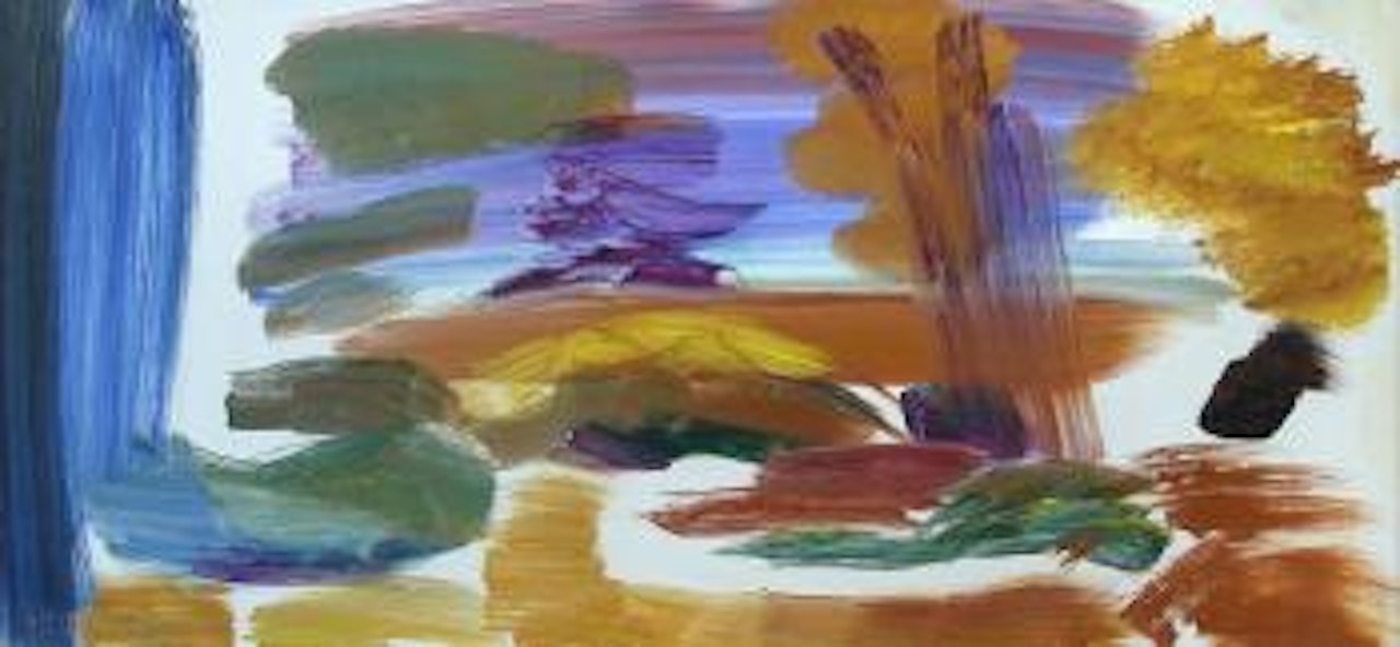 Autumn woodland with a distant fir tree by Ivon Hitchens