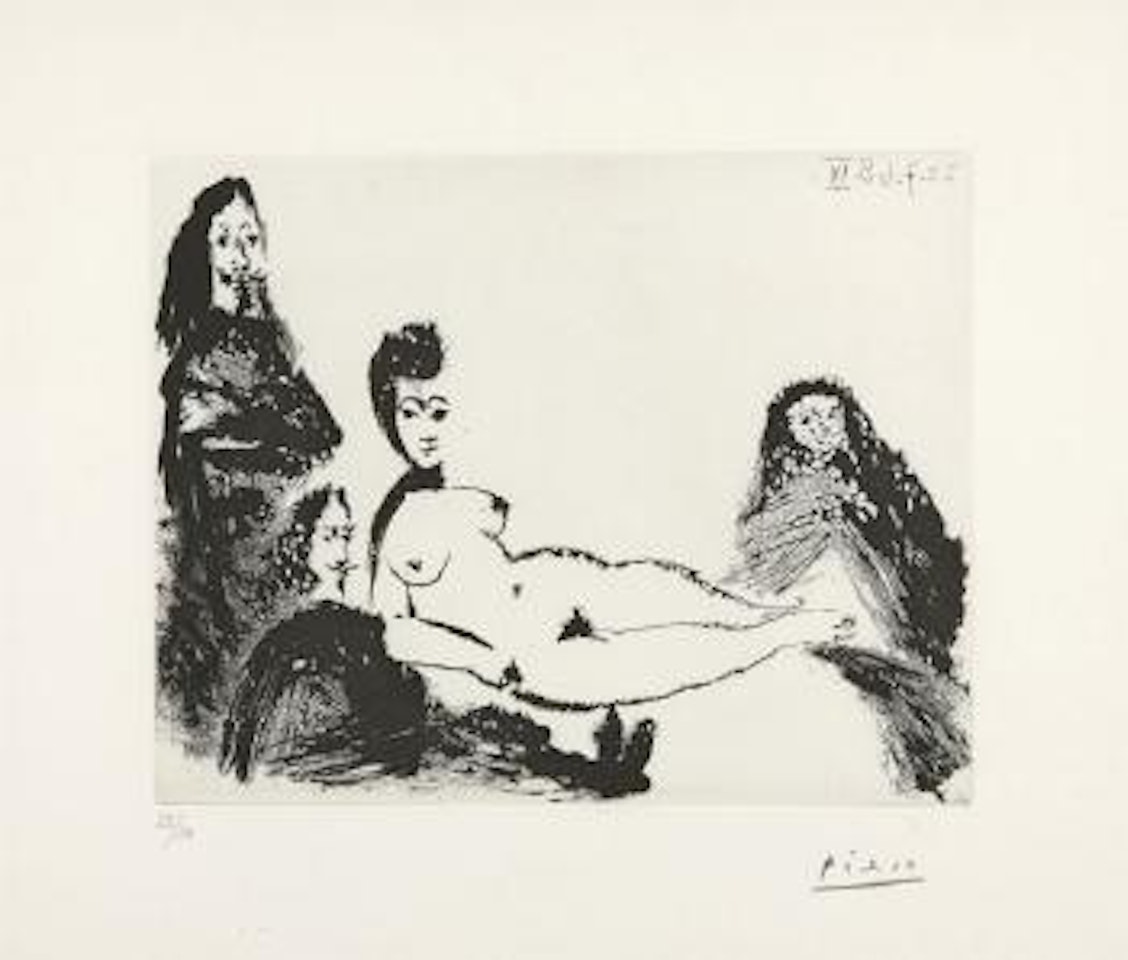 Jacqueline en Maya nue avec deux mousquetaires by Pablo Picasso