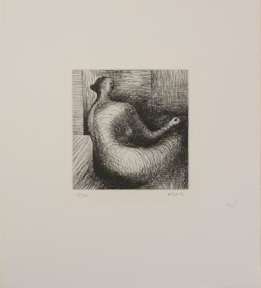 Seated figure with architectural background by Henry Moore