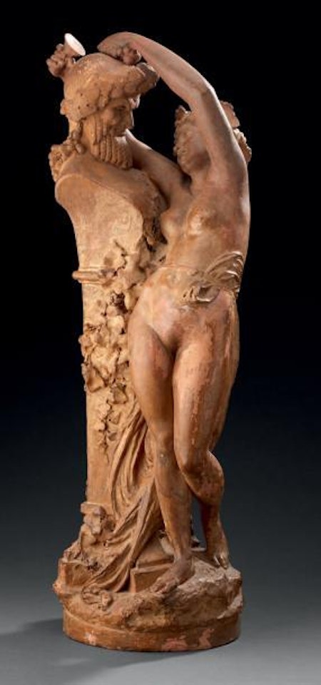 Jeune bacchante nue enlaçant un hermès antique by Albert-Ernest Carrier-Belleuse