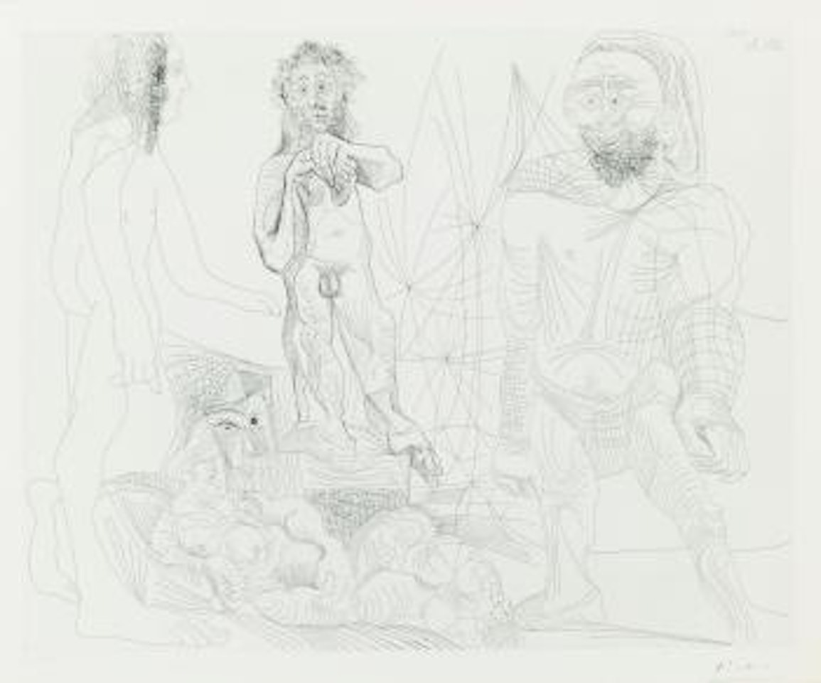 Vieux Modele-jeune Odalisque, Femme Androgyne, Berger Arcadien Et PÃ©cheur A La Boina Pendante (Bloch 1863; Baer 1868) by Pablo Picasso