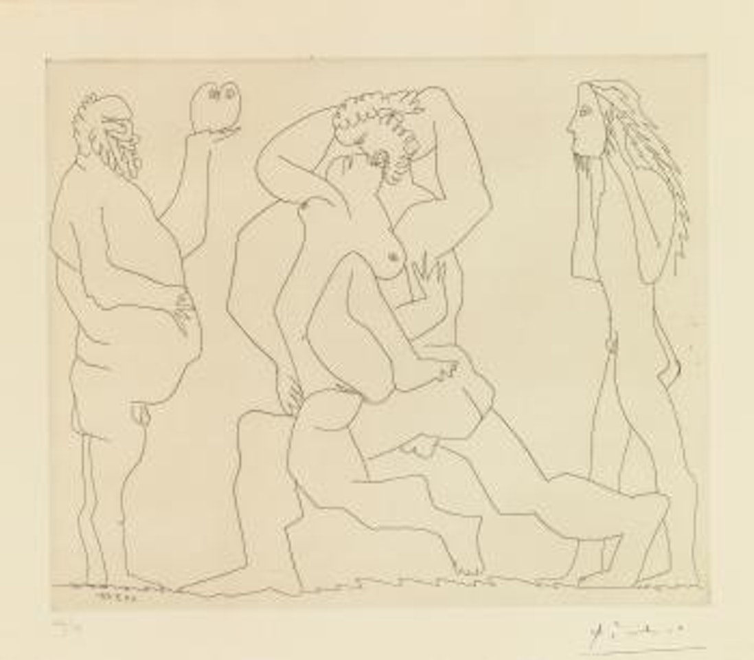 Bacchanale Au Hibou Et Au Jeune Homme MasquÃ© (Bloch 777; Baer 952) by Pablo Picasso