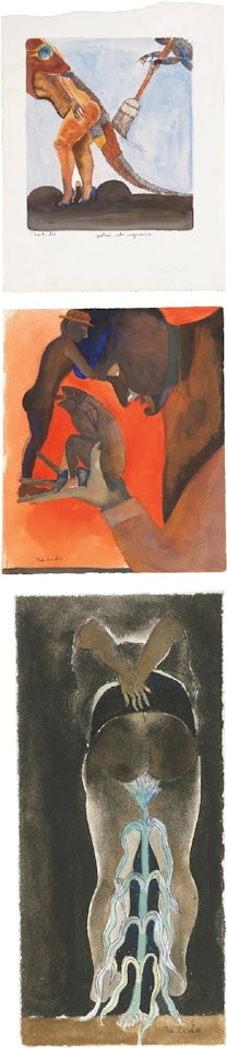 Historieta (Polvo De Iguana), Hombre, Pez Y Hombre Con Sombrero And Mujer Con Maíz by Francisco Toledo