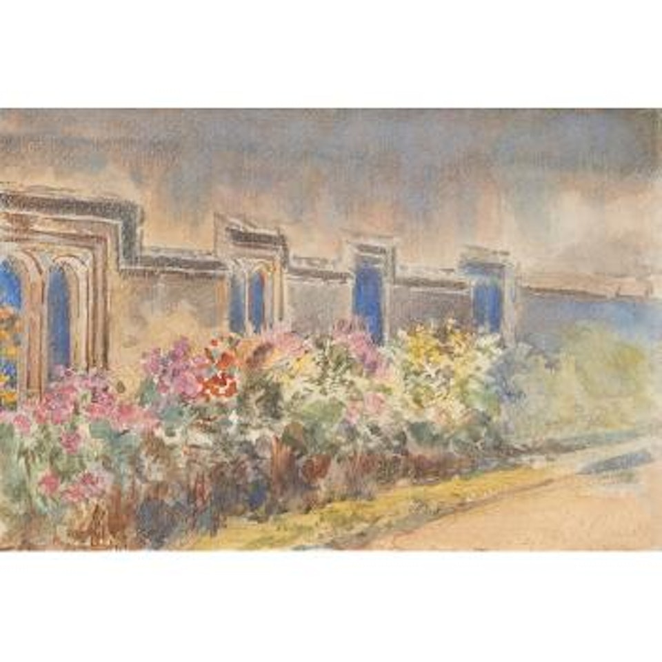 Scarboro and Flower Border at Hampton Court by William Callow
