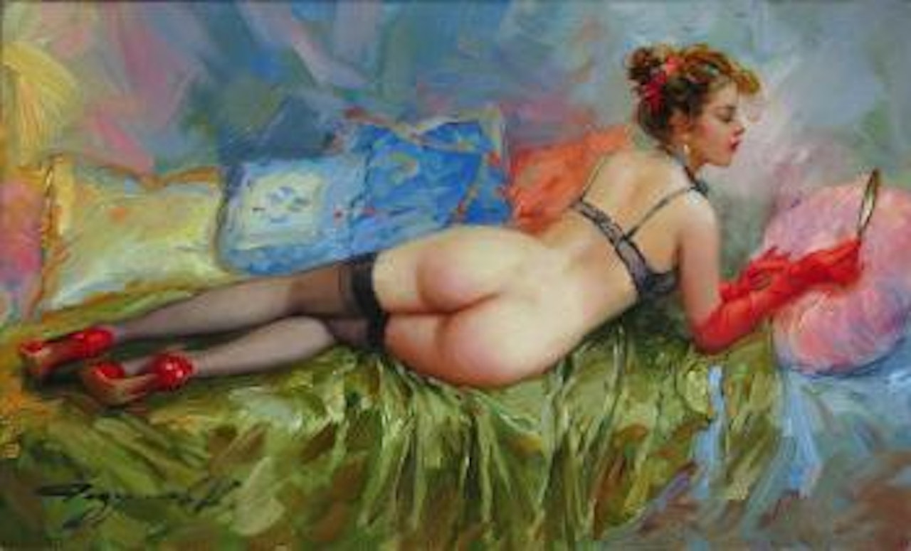 Nu allongé aux gants rouges by Constantin Razoumov