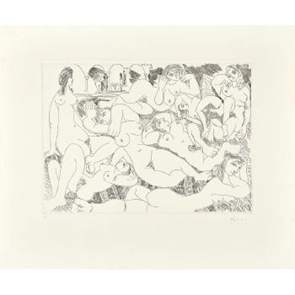 Clin d' Oeil Au Bain Turc: Femmes Prenant Le Soleil a La Piscine, Plate 290 From The 347 Series by Pablo Picasso