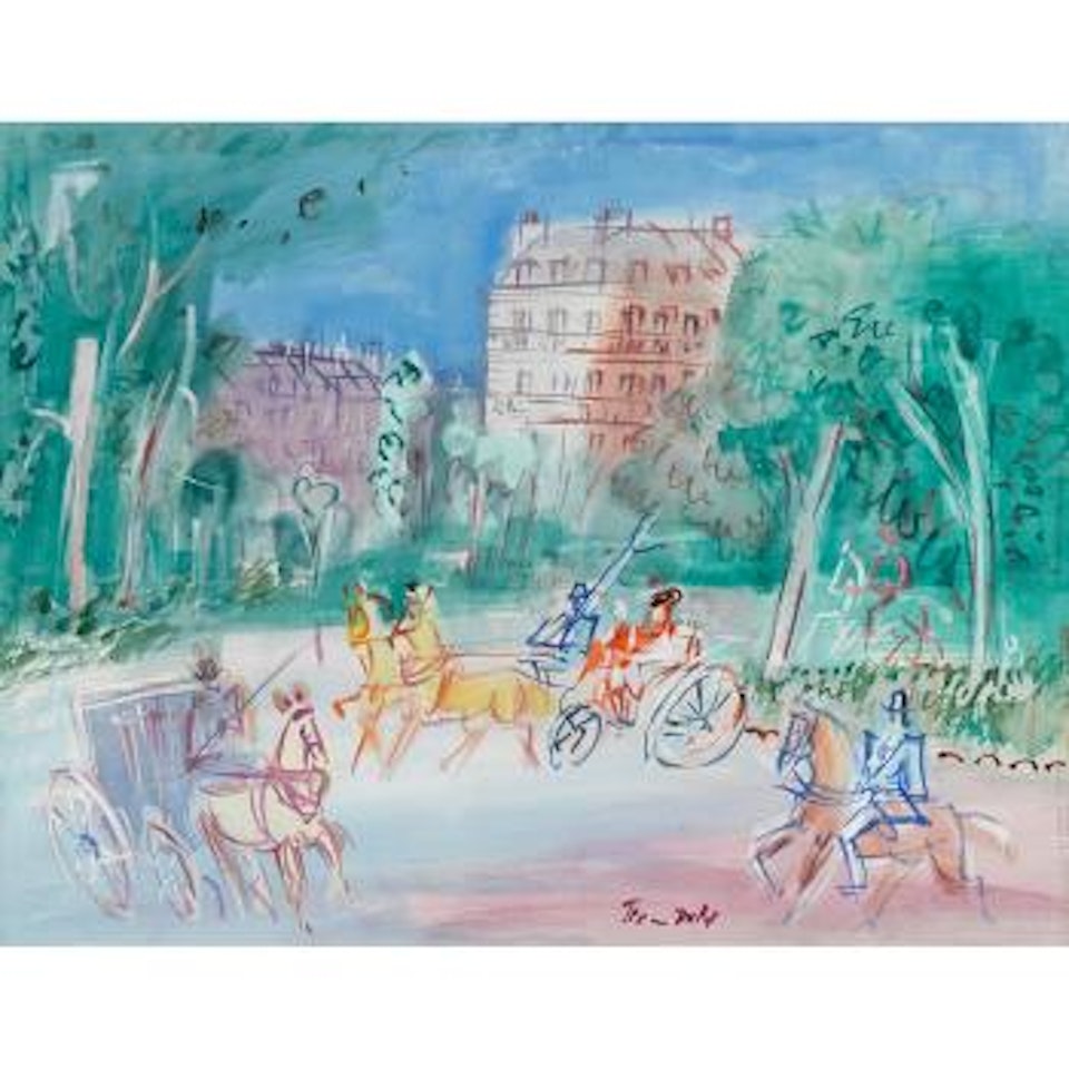Calèches et cavalier près du bois de Boulogne by Jean Dufy