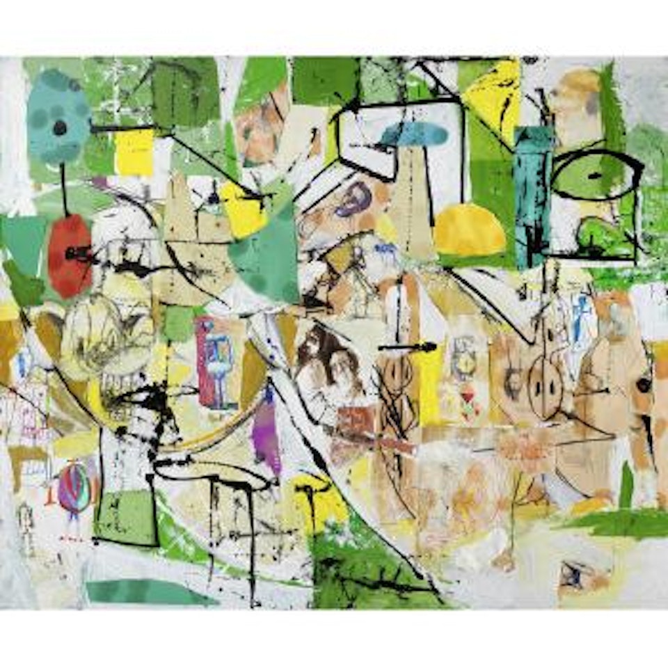 Green On Green Collage Painting by George Condo