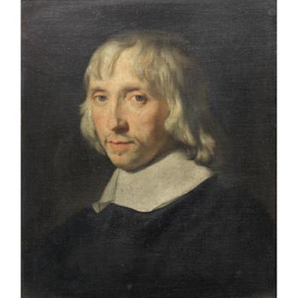 Portrait of a gentleman, bust-length, in a black tunic with a white collar by Abraham van den Tempel