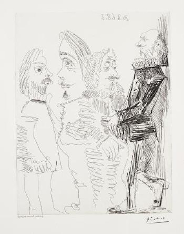 Quatre Hommes en Costume Rembranesque (Four Men in Rembrandtesque Suits), plate 13 for 347 Series by Pablo Picasso