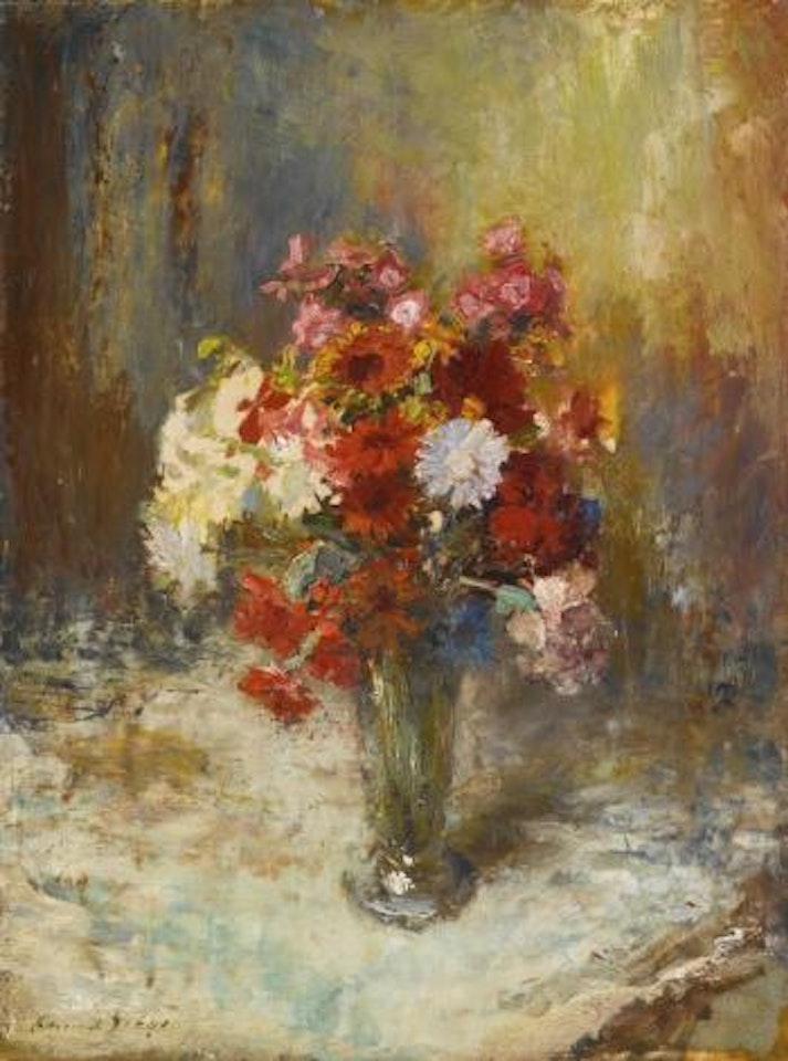 Flowers In A Glass Vase by Edward Seago
