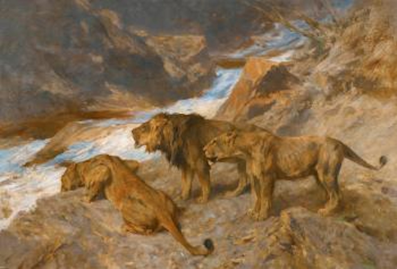 Lions by a Stream by Arthur Wardle