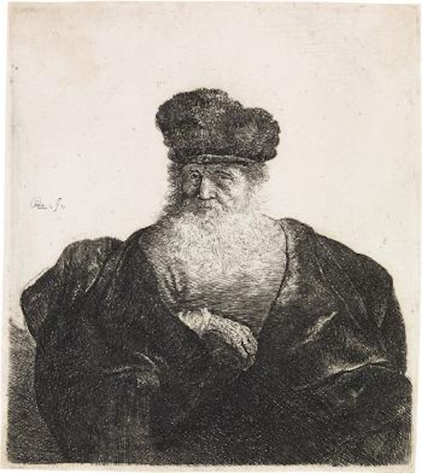 Old Man with Beard, Fur Cap and Velvet Cloak by Attributed to Rembrandt Harmensz van Rijn