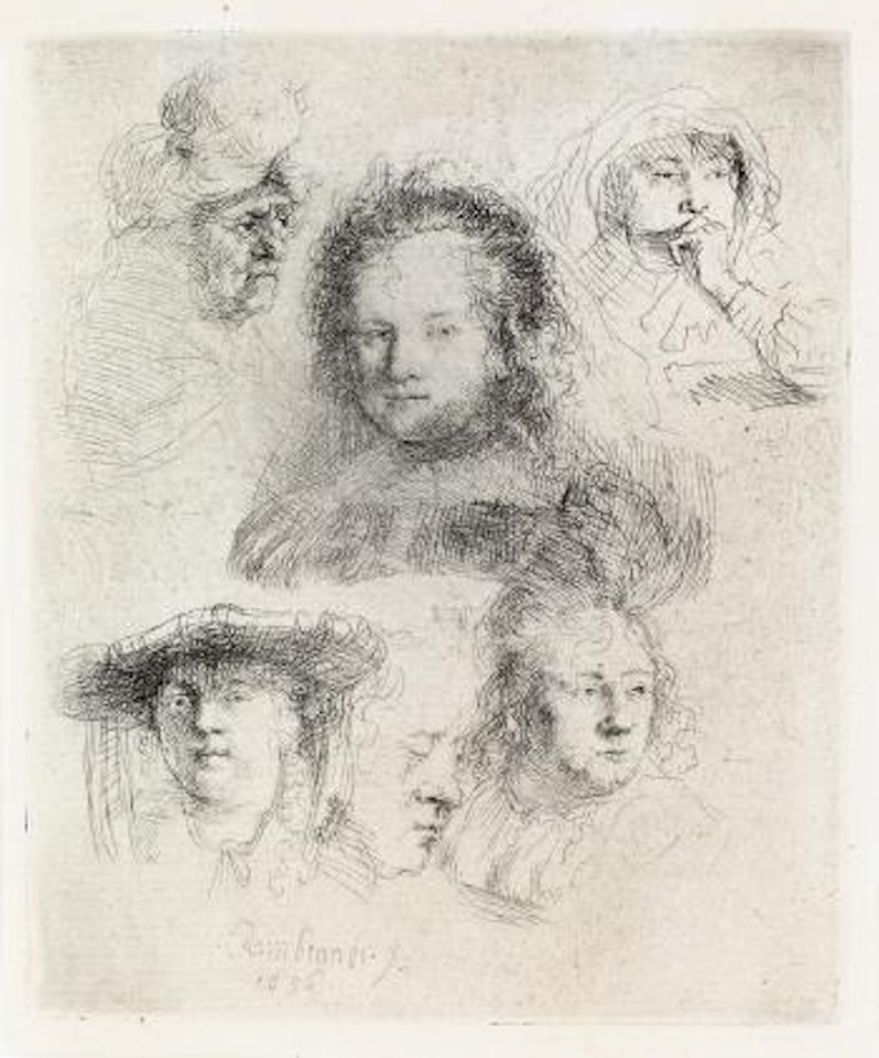 Studies of the Heads of Saskia and Others by Attributed to Rembrandt Harmensz van Rijn