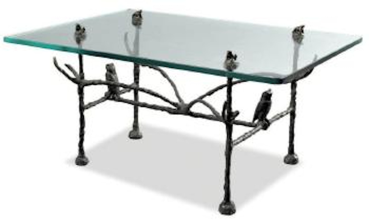 Table basse trapezoïdale de chasseurs, modèle aux hiboux et aux grenouilles by Diego Giacometti