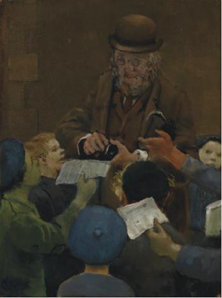 Avisselgere på hjørnet av Grand by Christian Krohg