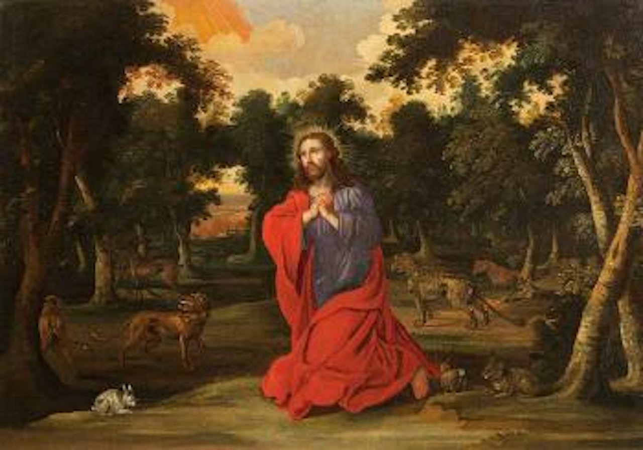 Cristo in preghiera in un paesaggio con animali by Flemish School