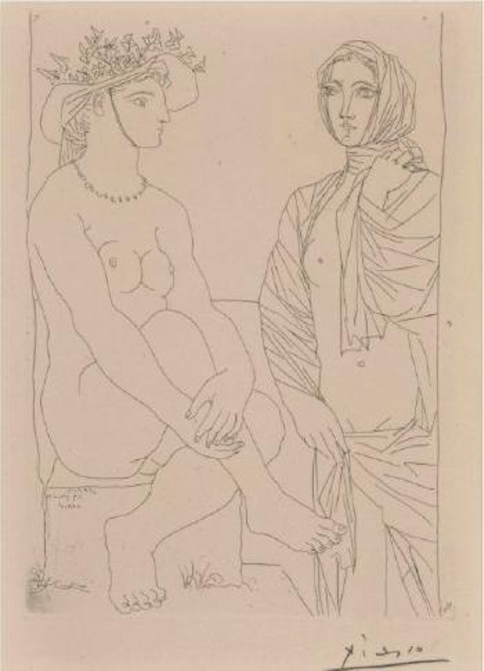 Femme assise au Chapeau et Femme debout drapeé by Pablo Picasso