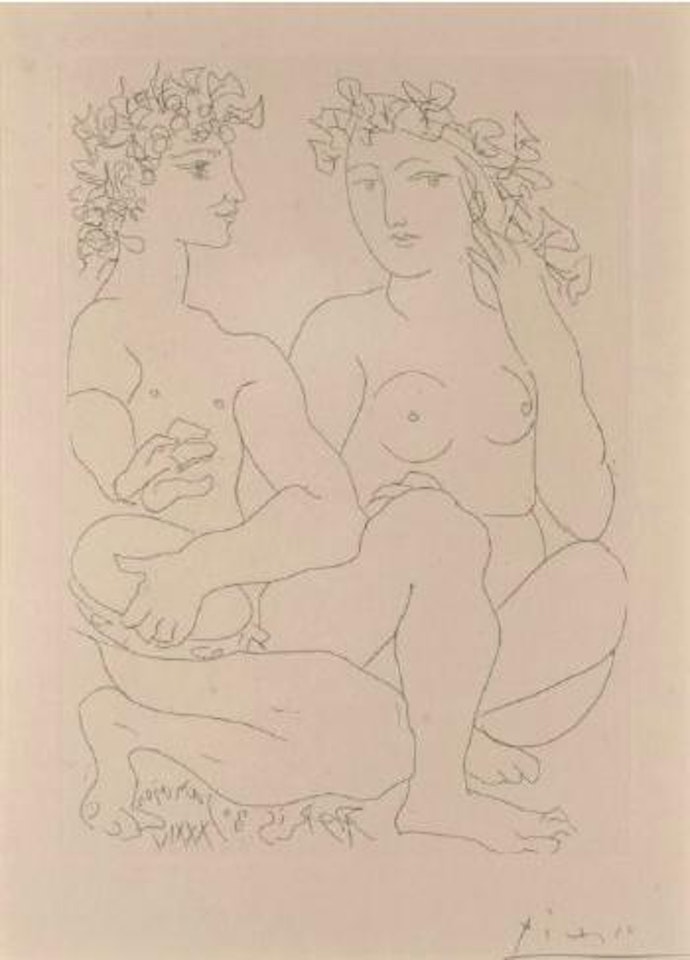 Jeune Couple accroupi, L'Homme avec un Tambourin by Pablo Picasso