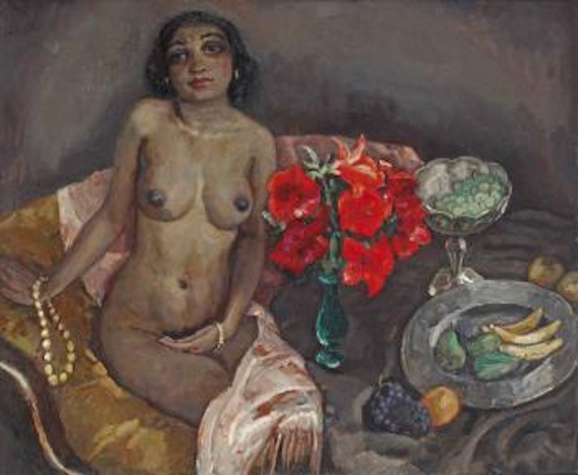 Seated nude with flowers and fruits by Jan Sluyters