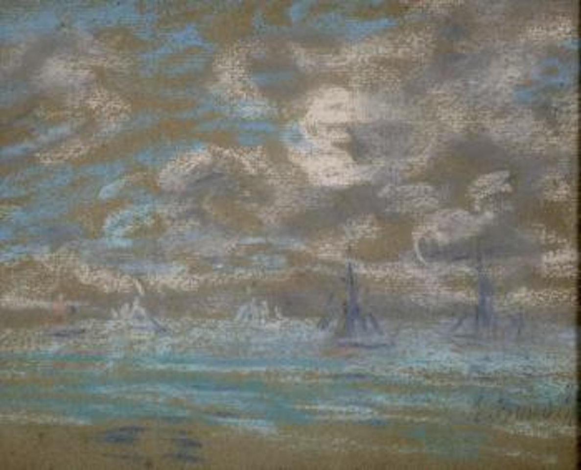 Bateaux de pêche sur mer calme by Eugène Boudin