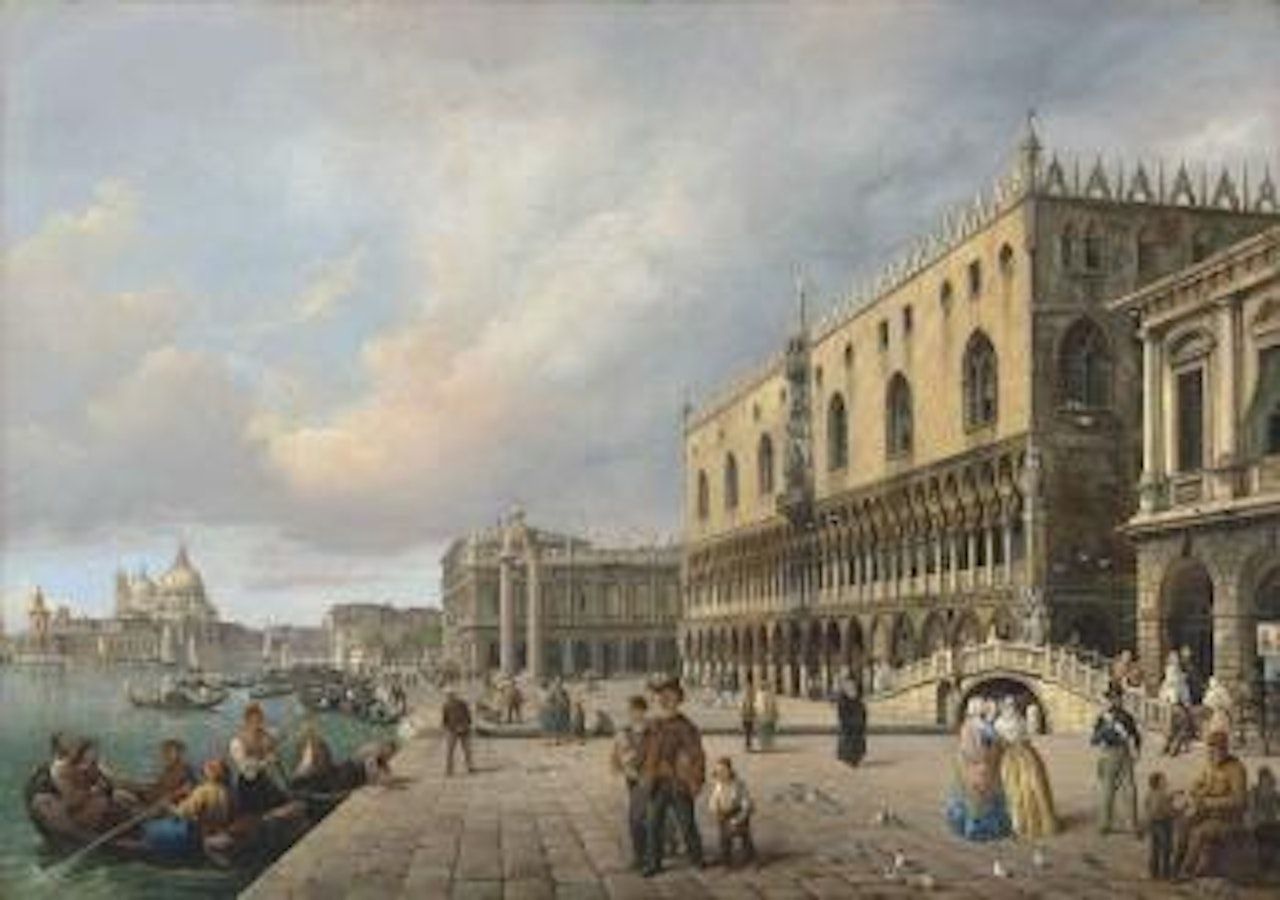 The Riva degli Schiavoni, Venice, with Santa Maria della Salute beyond by Carlo Ferrari