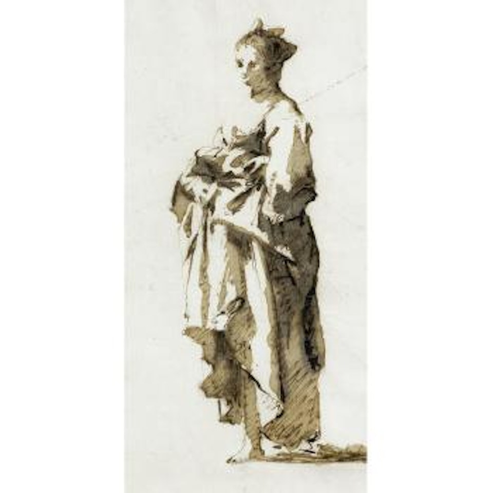 A woman, full-length, standing, facing left by Giovanni Domenico Tiepolo