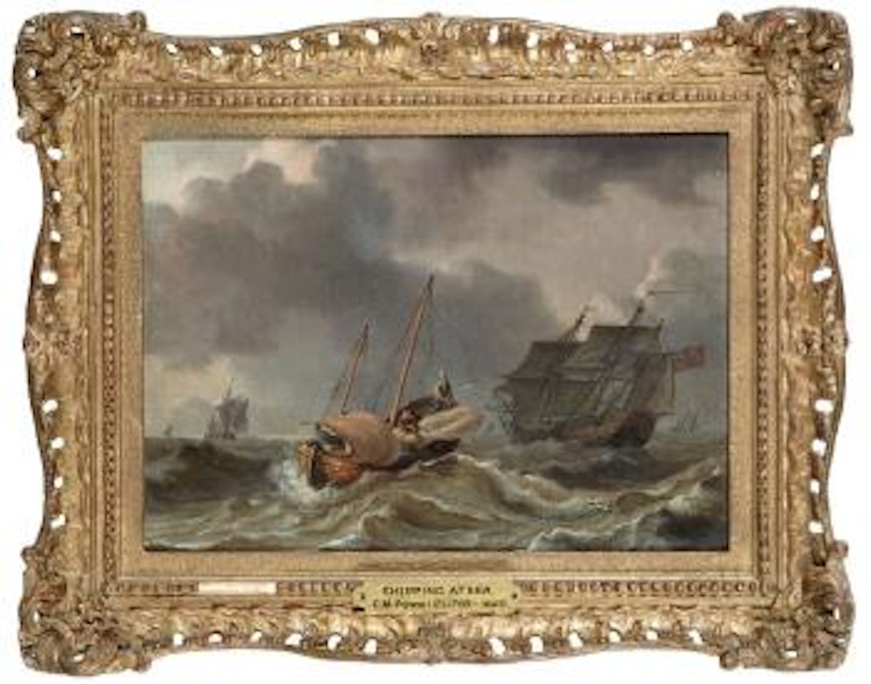 Bateau de pêcheurs dans la Tempête près d'un navire britannique by Charles Martin Powell