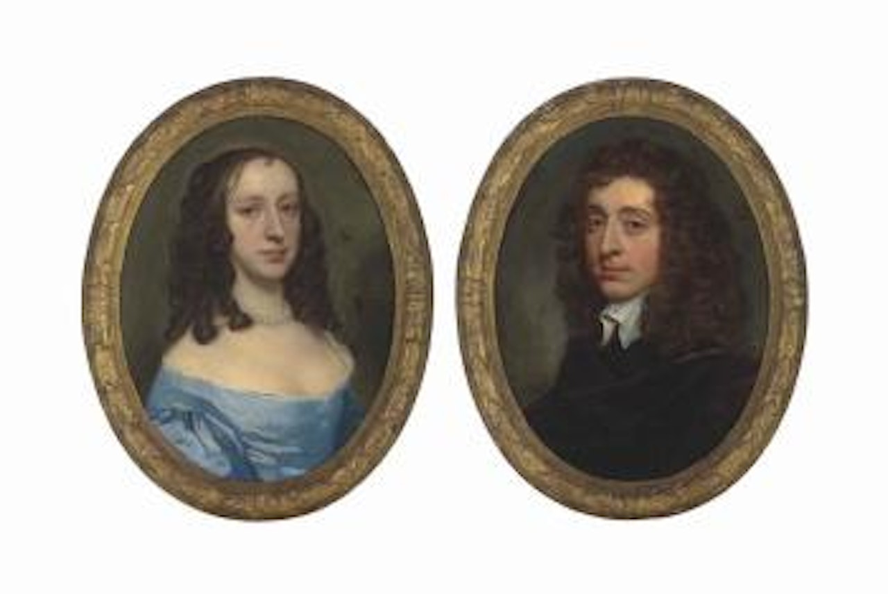 Portrait of Anne de Laune, née Sandys (b. 1634), half-length, in a blue dress; and Portrait of Abraham de Laune (1629-1709), half-length, in black by Sir Peter Lely
