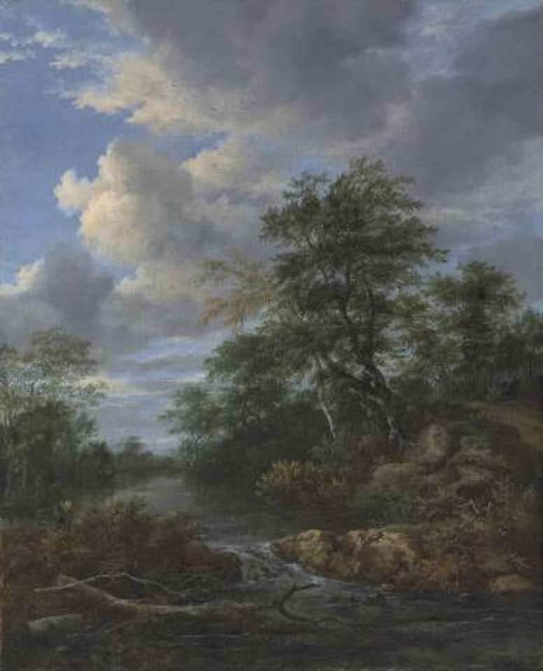 A wooded river landscape with a family at rest on a track by Jacob Salomonsz. van Ruysdael