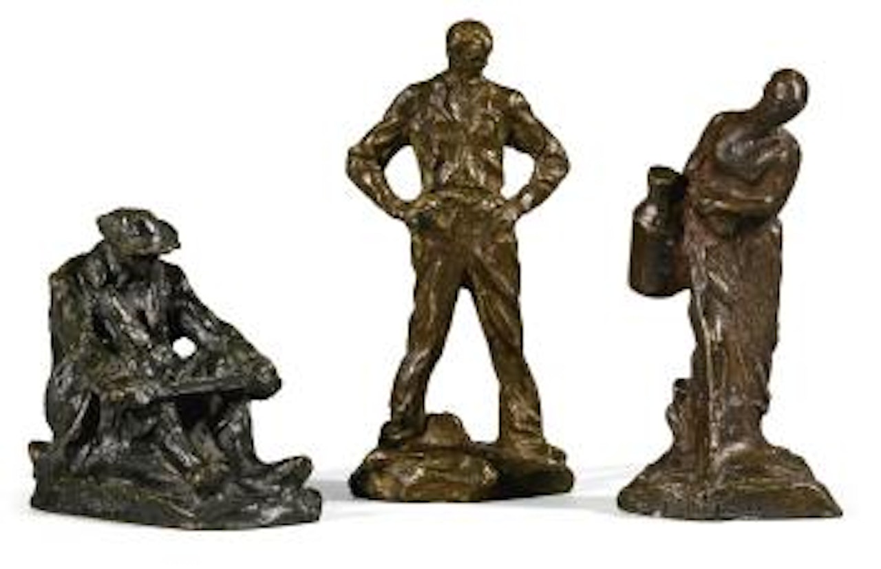 Berger Assis, Paysan au repos and Porteuse de lait (sitting Shepherd, resting labourer and milk carrier) by Aime Jules Dalou