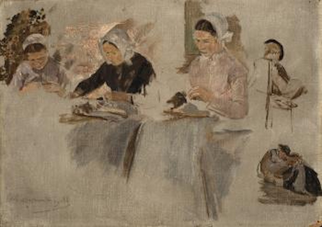 Brabanter Spitzenklöpplerinnen - Studie Mit Drei Figuren by Max Liebermann
