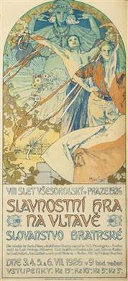 8th General Sokol Slet in Prague in 1926 – Ceremonial Play on the River Vltava by Alphonse Mucha