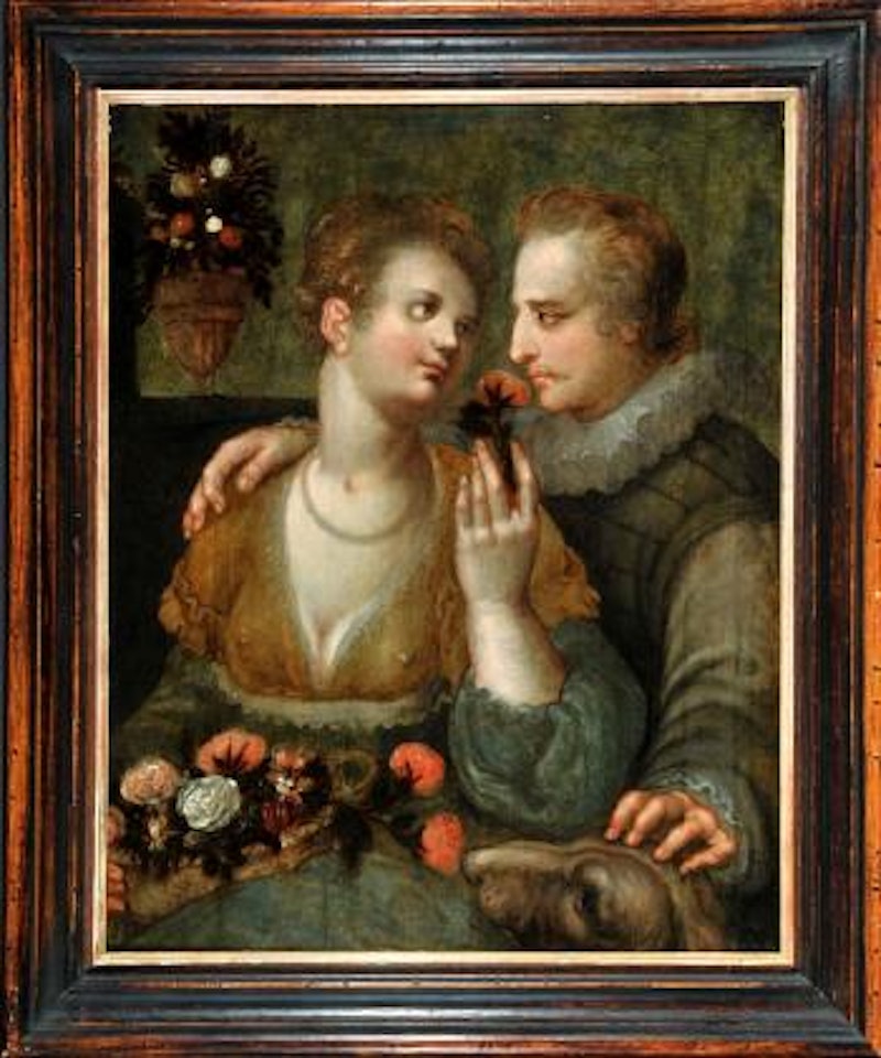 Verliebtes Paar mit Blumenkorb by Jean-Baptiste Greuze