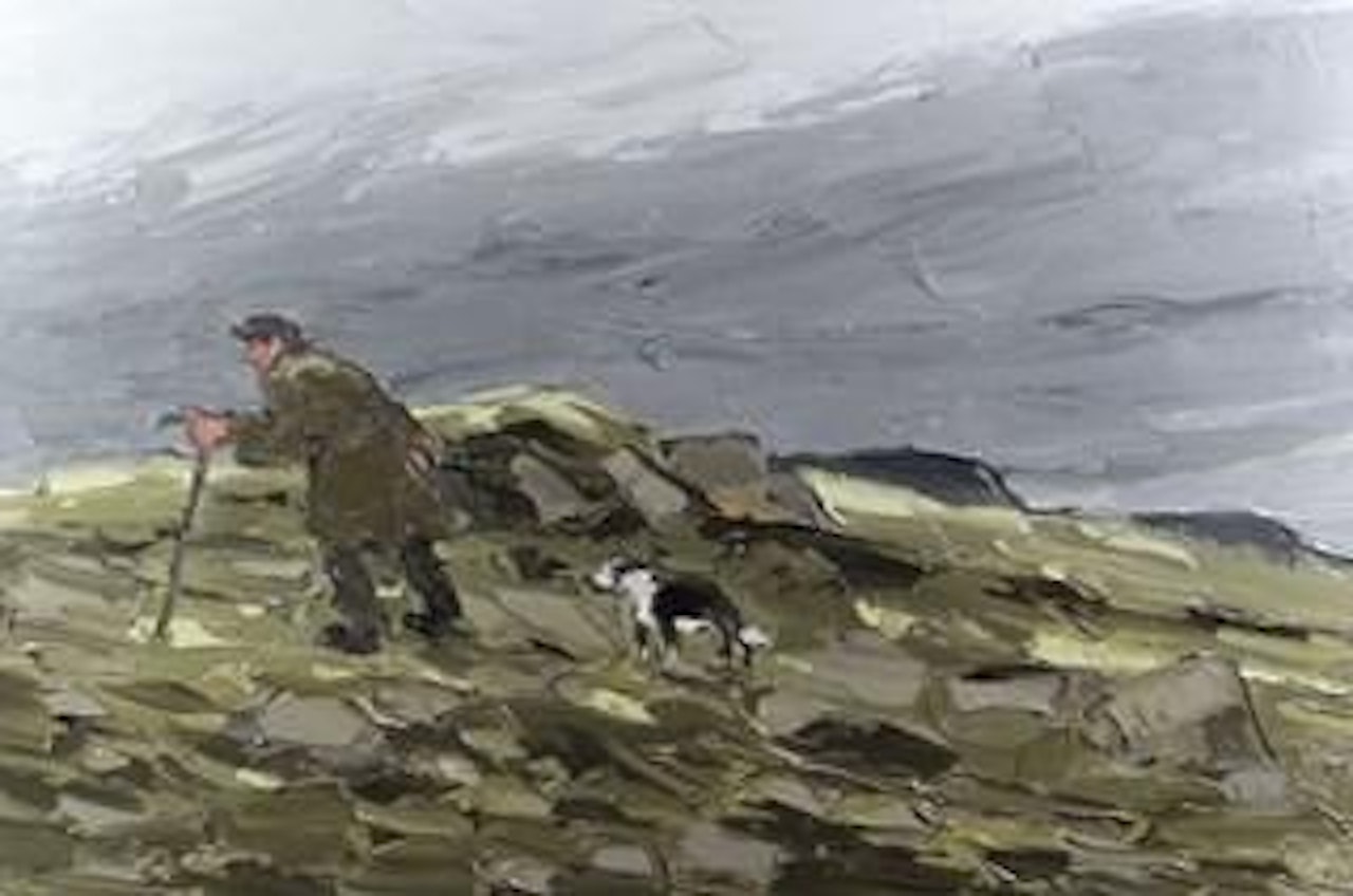 Farmer and Sheepdog by Kyffin Williams