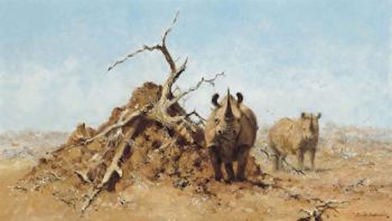 Rhinos and Anthill by David Shepherd