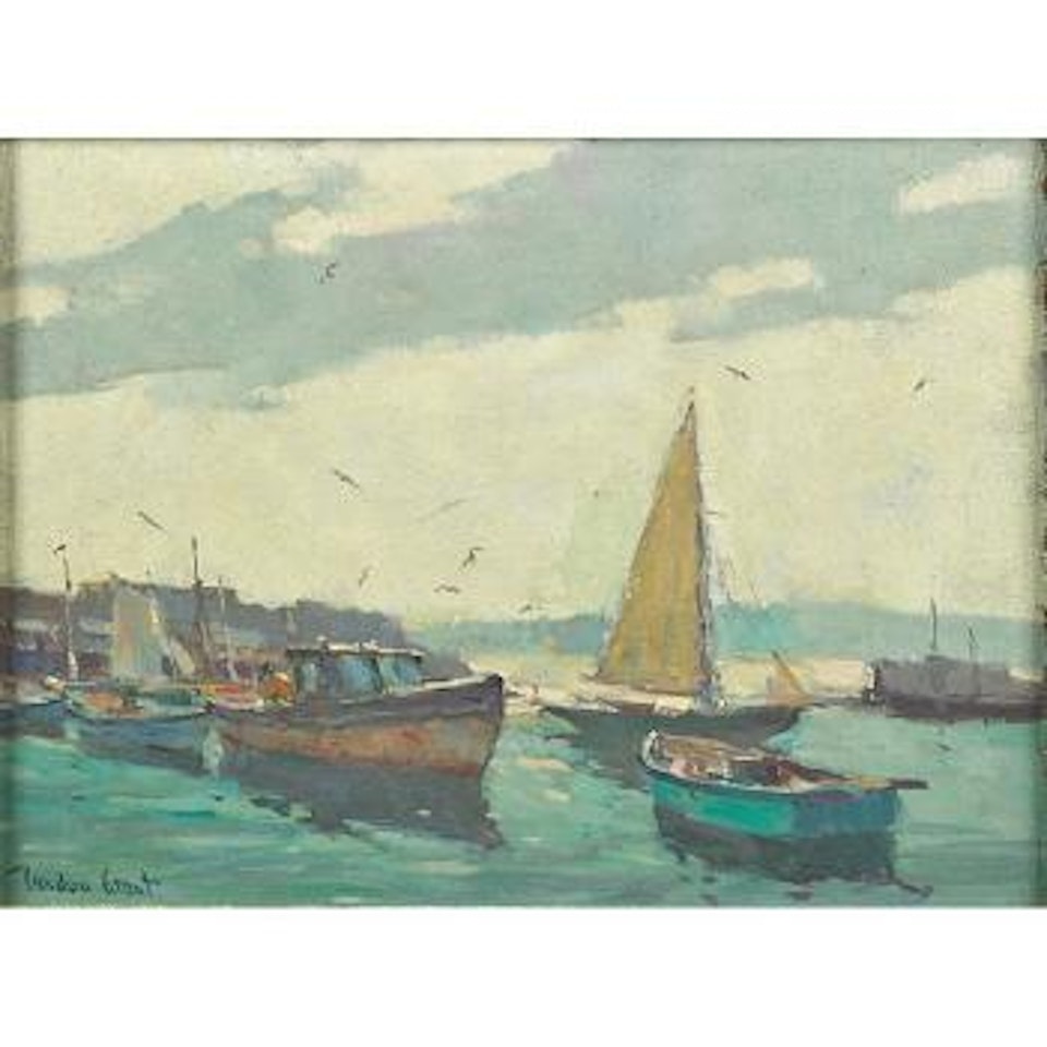 Boats in harbor by Gordon Grant