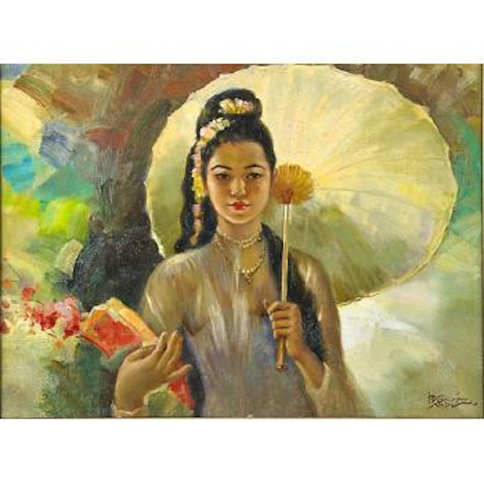 Woman with parasol by Raden Basoeki Abdullah